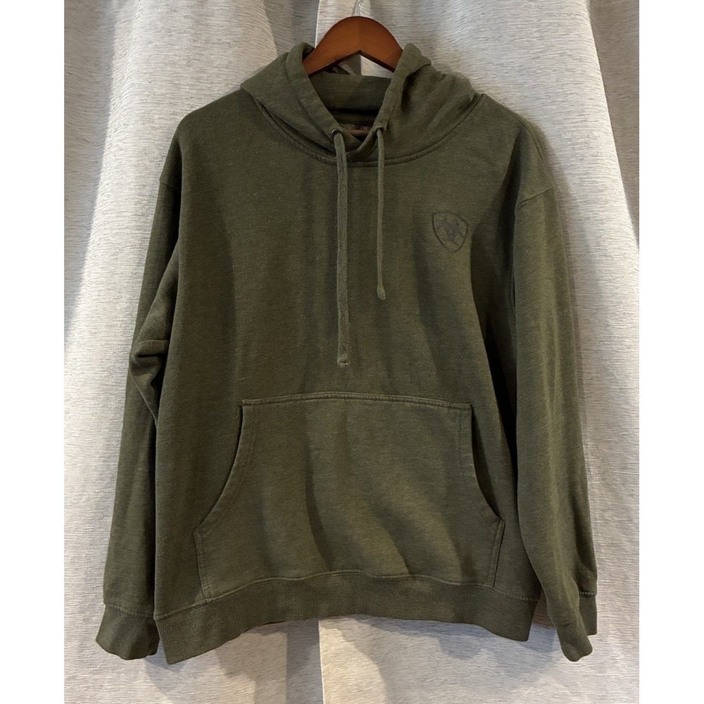 Ariat Hoodie Mens Medium Green USA Flag Logo Pullover Hooded Sweatshirt